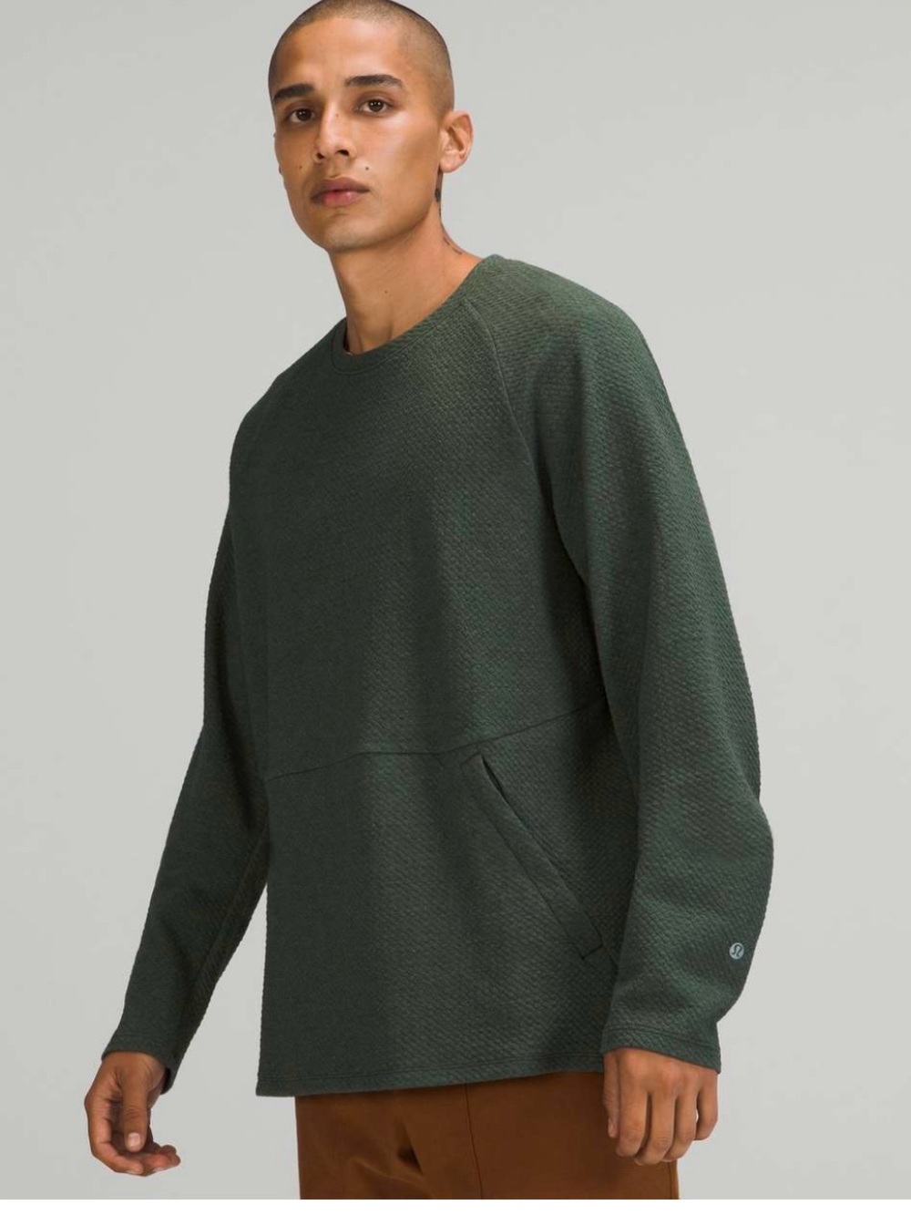 Lululemon At Ease Crew textured knit sweatshirt in Heathered Rainforest Green